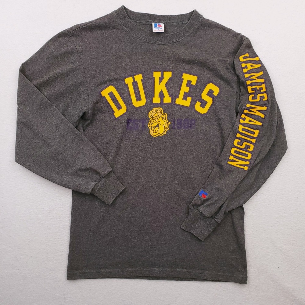 James Madison Dukes Shirt Mens Small Gray Bulldog Russel Athletic College